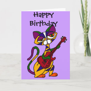 BY- Cool Cat Playing Guitar Cartoon Card