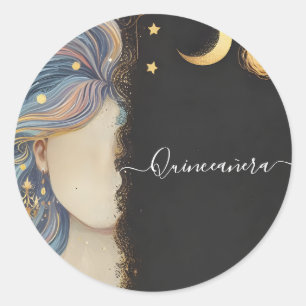 By Dark Fun Star Prom Starry Night Sky Quinceanera Classic Round Sticker