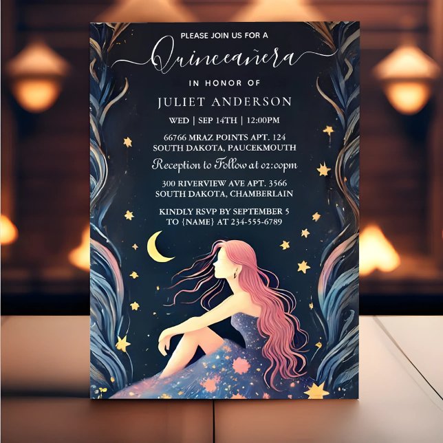 By Dark Fun Star Prom Starry Night Sky Quinceanera Invitation (Creator Uploaded)
