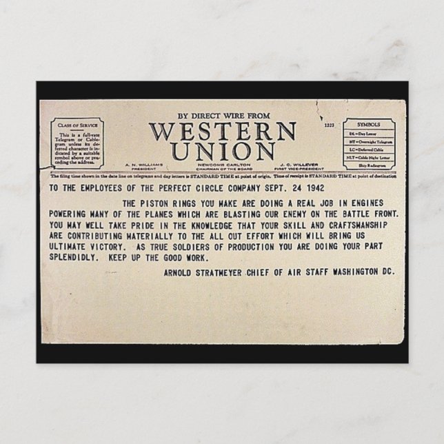 By Direct Wire From Western Union Postcard (Front)