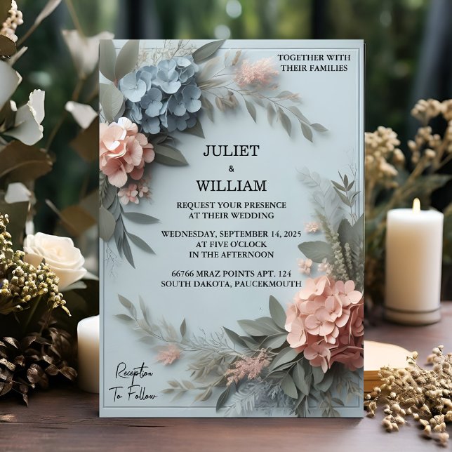By Eucalyptus Lace Tulle Pastel Dusty Blue Wedding Invitation (Creator Uploaded)