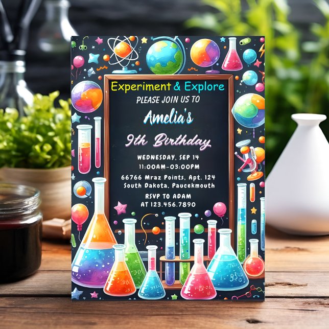 By Fun Lab Kids Geek Nerd Mad Science 9th Birthday Invitation (Creator Uploaded)