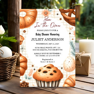 By Fun Retro Boho Cake Bun In The Oven Baby Shower Invitation