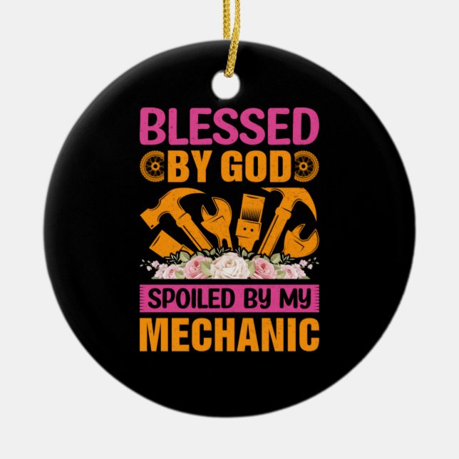 By God By My Mechanic Ceramic Tree Decoration (Front)