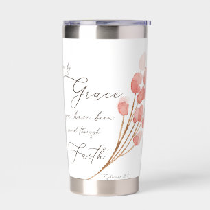 By grace you have been saved, pink floral  insulated tumbler