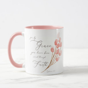 By grace you have been saved, pink floral  mug