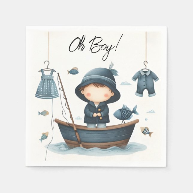 By Hook Bait Fun Wood Little Fisherman Baby Shower Napkin (Front)