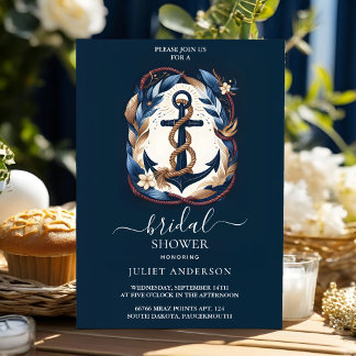 By Knot Boat Ship Navy Blue Nautical Bridal Shower Invitation