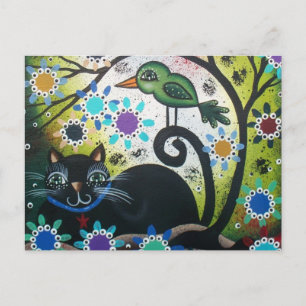 By Lori Everett_ Day Of The Dead, Black Cat, Bird Postcard