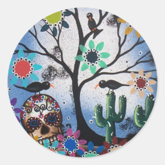 By Lori Everett_ Day Of The Dead,Mexican,Skull,DOD Classic Round Sticker