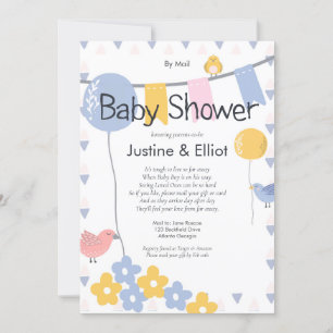 By Mail Balloons and Birds Boy Baby Shower Invitation