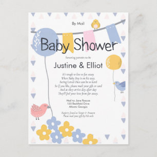 By Mail Balloons and Birds Boy Baby Shower Postcard