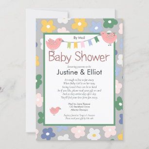 By Mail  Flowers and Birds Girls Baby Shower Invitation