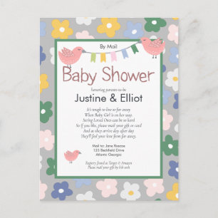 By Mail  Flowers and Birds Girls Baby Shower Postcard