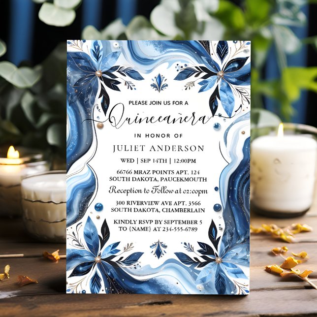 By Ombre ivory Ice Sky Gold Royal Blue Quinceanera Invitation (Creator Uploaded)