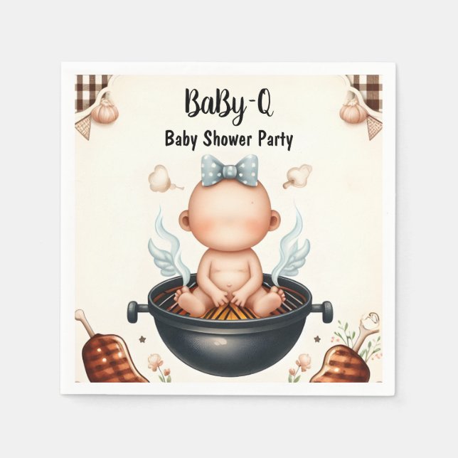 By Plaid Babyq Fun Food Steak Beef Bbq Baby Shower Napkin (Front)