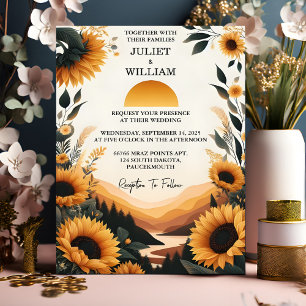 By Plants Rustic Garden Greenery Sunflower Wedding Invitation