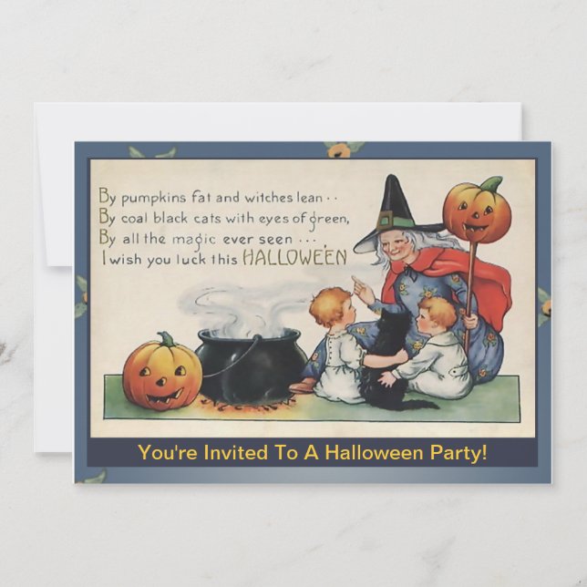 By Pumpkin Fat Vintage Halloween Poem Invitations (Front)