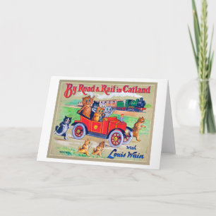 By Road & Rail in Catland, Louis Wain Card