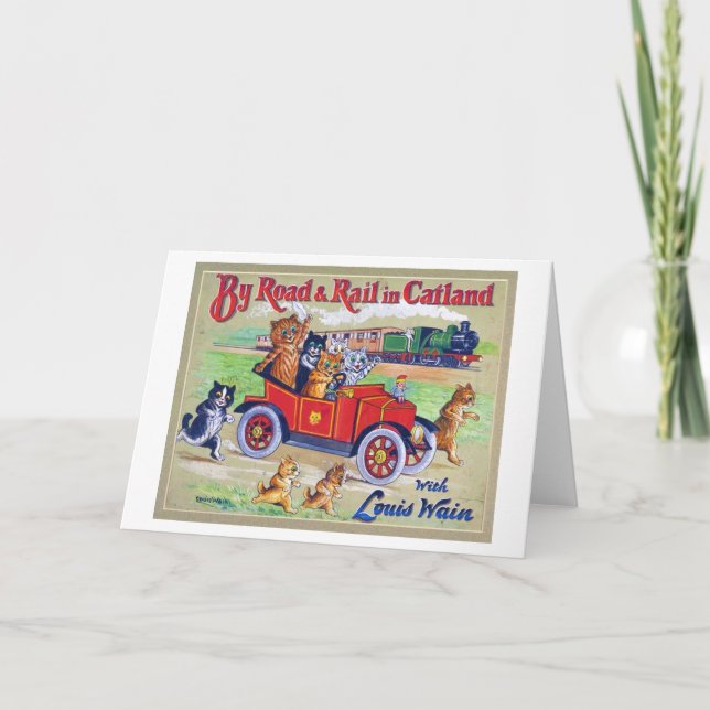 By Road & Rail in Catland, Louis Wain Card (Front)
