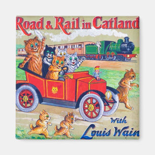 By Road & Rail in Catland, Louis Wain Magnet