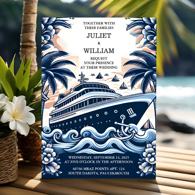 By Rope Knot Boat Ship Navy Blue Nautical Wedding Invitation (Creator Uploaded)