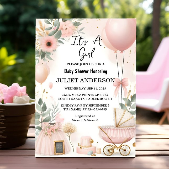 By Rose Boho Gold Mum Chic Spring Baby Girl Shower Invitation (Creator Uploaded)