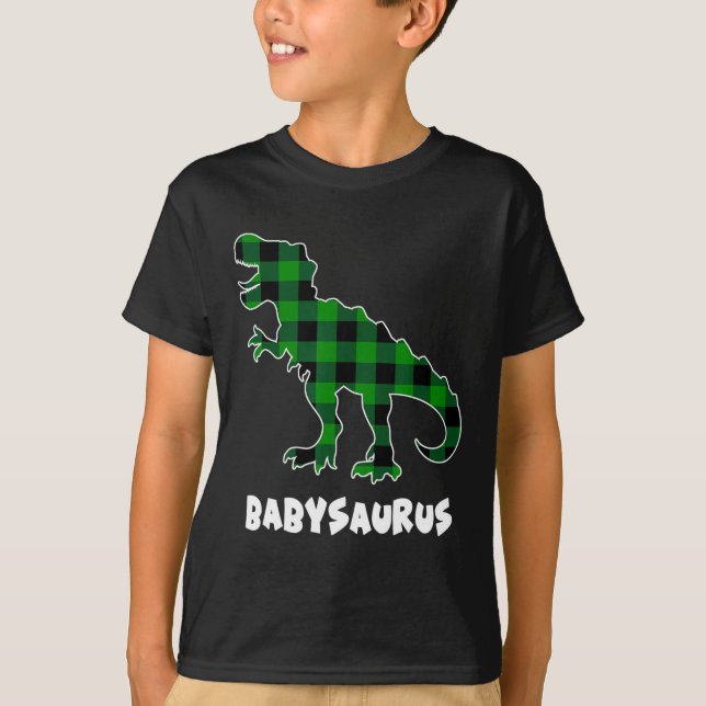 By Saurus T-rex Dinosaurs Plaid St Patricks Day  T-Shirt (Front)