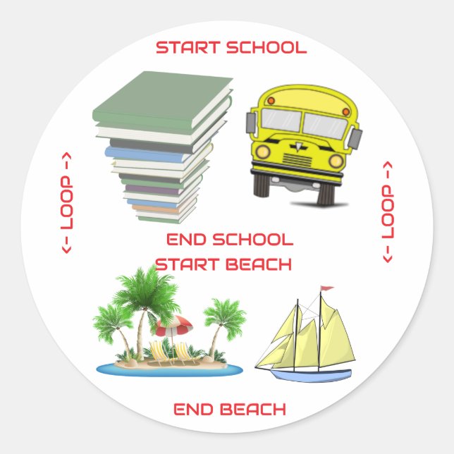 By school to beach classic round sticker (Front)