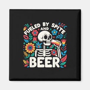 By Spite And Beer Halloween Skeleton Floral Magnet