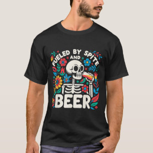 By Spite And Beer Halloween Skeleton Floral T-Shirt