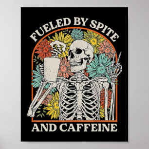 By Spite And Caffeine Skeleton Halloween Coffee Poster