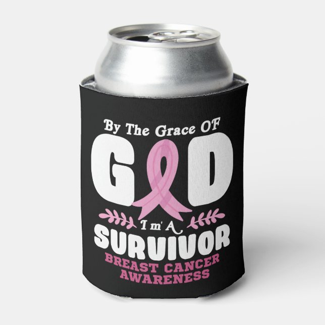 By The Grace God Im A Survivor Breast Cancer Can Cooler (Can Front)