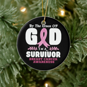 By The Grace God Im A Survivor Breast Cancer Ceramic Tree Decoration