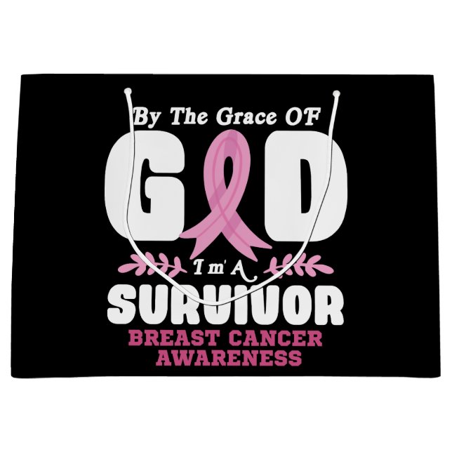 By The Grace God Im A Survivor Breast Cancer Large Gift Bag (Front)