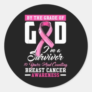 By The Grace Of God Survivor 10 Year Breast Cancer Classic Round Sticker