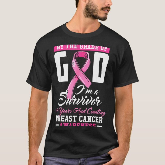 By The Grace Of God Survivor 10 Year Breast Cancer T-Shirt (Front)