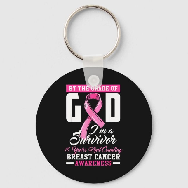 By The Grace Of God Survivor 16 Year Breast Cancer Key Ring (Front)