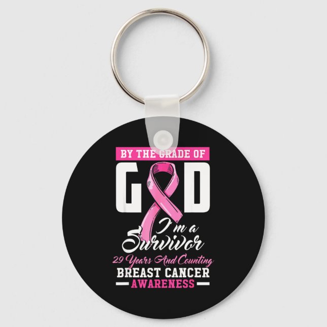 By The Grace Of God Survivor 29 Year Breast Cancer Key Ring (Front)