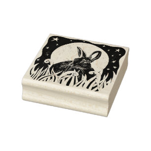 By the light of the moon, rabbit rubber stamp