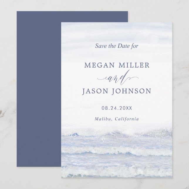 By the Ocean, Blue White Destination Wedding Invitation (Front/Back)