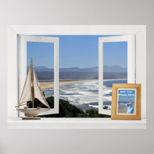 By the Ocean -- Customizable Open Window View Poster