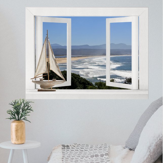 By the Ocean -- Open Window View with Sail Boat Poster (Creator Uploaded)