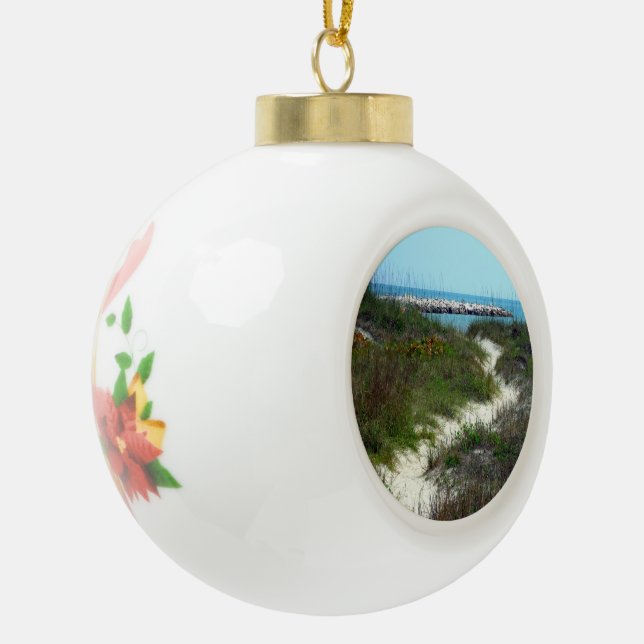 By the Sea Ceramic Ball Christmas Ornament (Left)