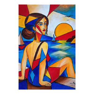 By the Sea - Cubist Painting Photo Print