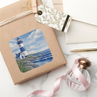 By the Sea Lighthouse  Square Sticker