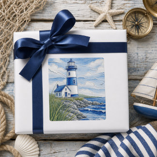 By the Sea Lighthouse Square Sticker
