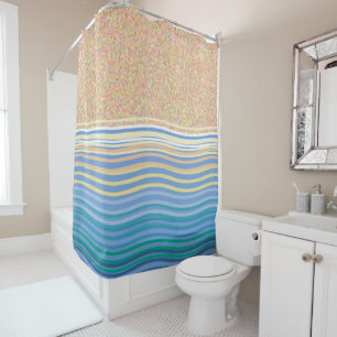 By the seaside beach sand and waves shower curtain