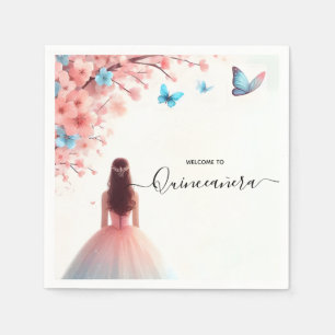 By Wood Tree Pink Girly Cherry Blossom Quinceanera Napkin