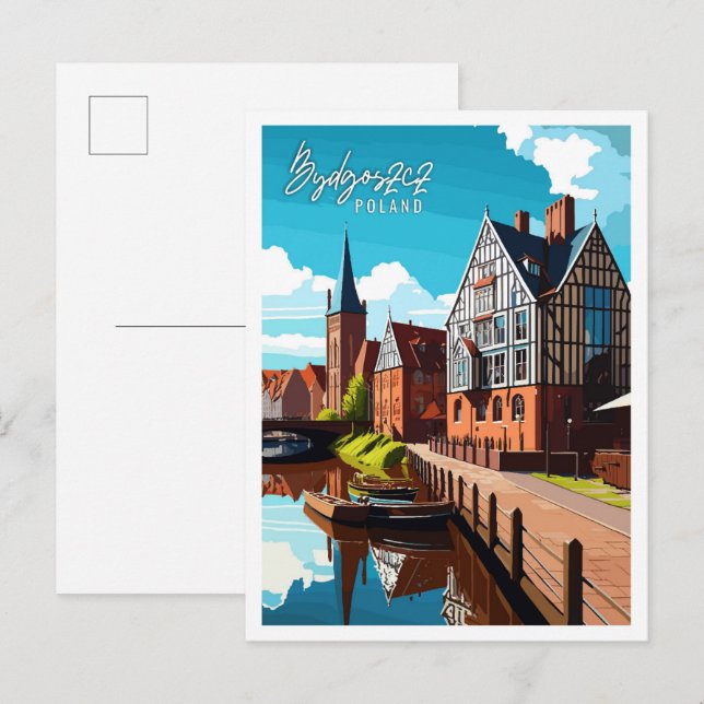 Bydgoszcz Poland vintage travel illustration Postcard (Front/Back)